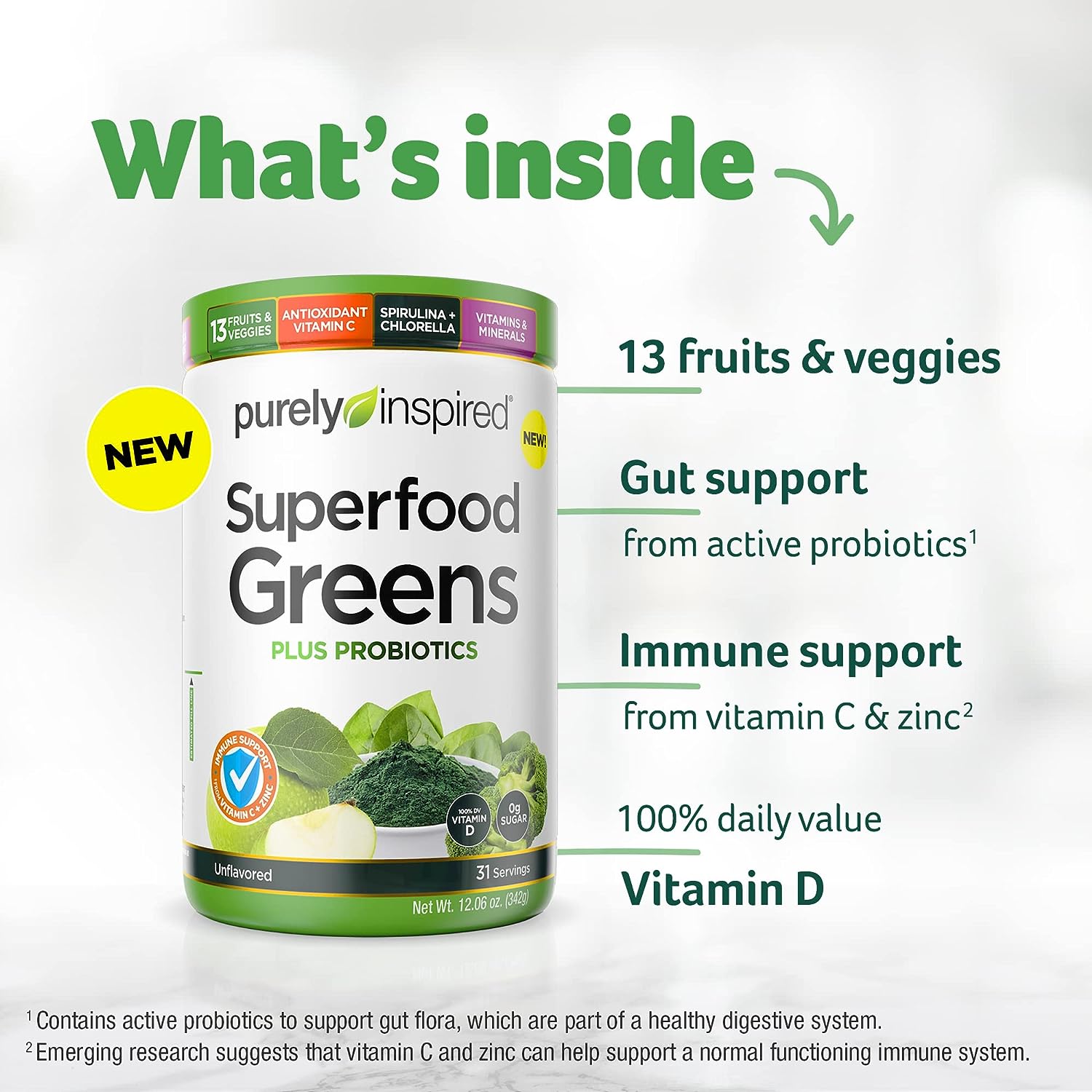 Greens Superfood Power Purely Inspired Superfood Greens Powder Vitamin C & Zinc for Immune Support + Vitamin D Smoothie Mix 13 Fruits & Vegetables 31 Servings Review