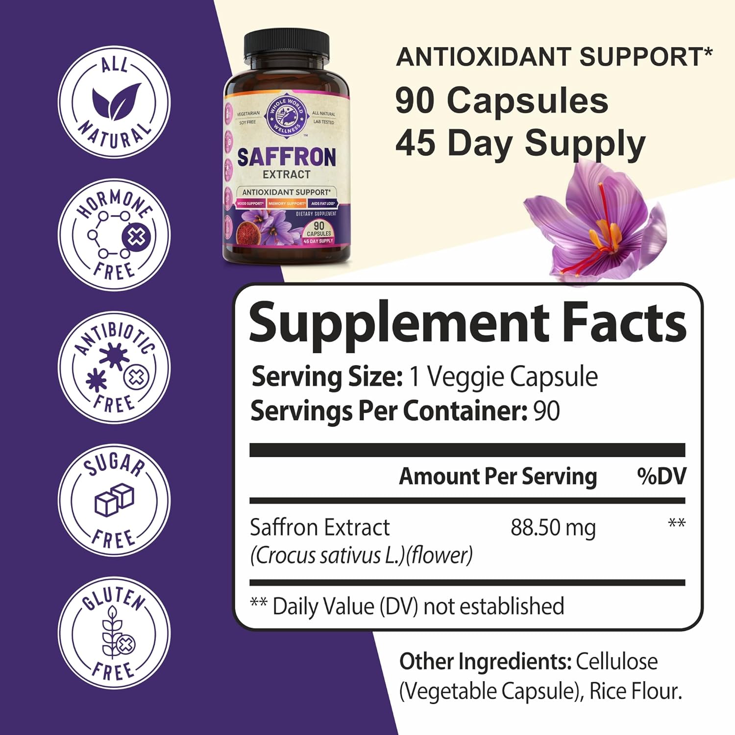 100% Pure Saffron Extract - Metabolism Booster  Natural Appetite Suppressant for Weight Loss. Saffron Mood Enhancer for Women  Men, Natural Diet Pills for Women  Men. USA Made, 90 Servings.