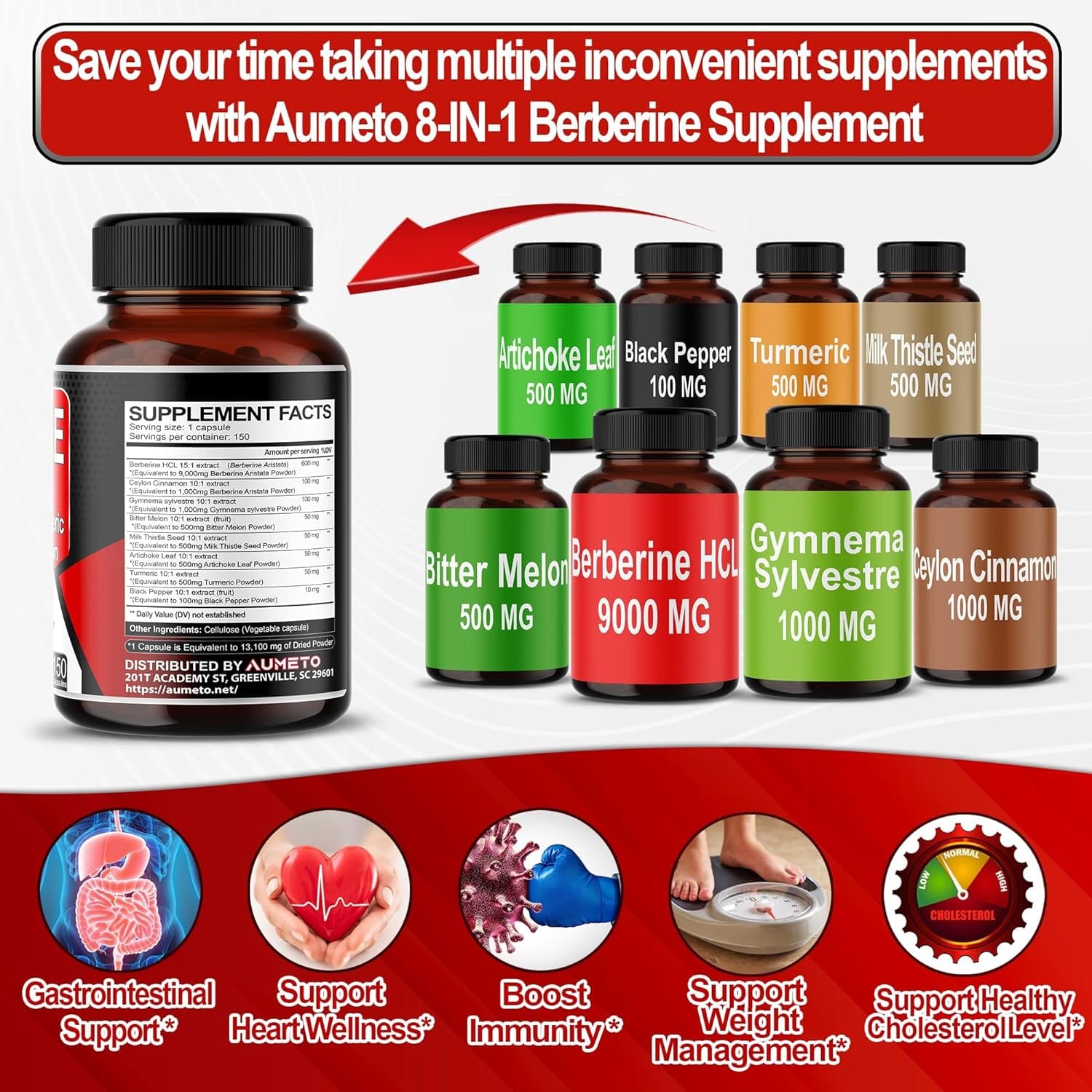 Berberine 13100mg with Ceylon Cinnamon Turmeric Milk Thistle Bitter Melon Maximum Potency Glucose Immune Heart Support - 150 Days Supply (150 Count (pack of 1)) Berberine 13100mg with Ceylon Cinnamon Turmeric Milk Thistle Bitter Melon Maximum Potency Glucose Immune Heart Support - 150 Days Supply (150 Count (pack of 1))