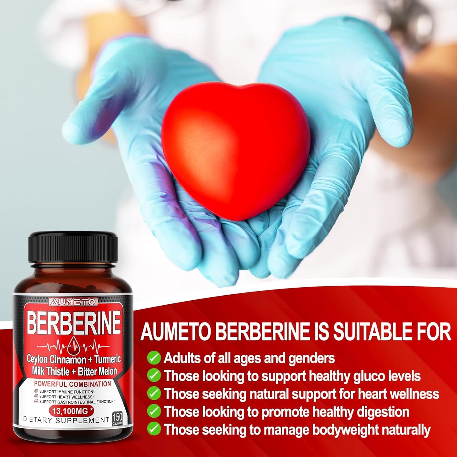 Berberine 13100mg with Ceylon Cinnamon Turmeric Milk Thistle Bitter Melon Maximum Potency Glucose Immune Heart Support - 150 Days Supply (150 Count (pack of 1)) Berberine 13100mg with Ceylon Cinnamon Turmeric Milk Thistle Bitter Melon Maximum Potency Glucose Immune Heart Support - 150 Days Supply (150 Count (pack of 1))