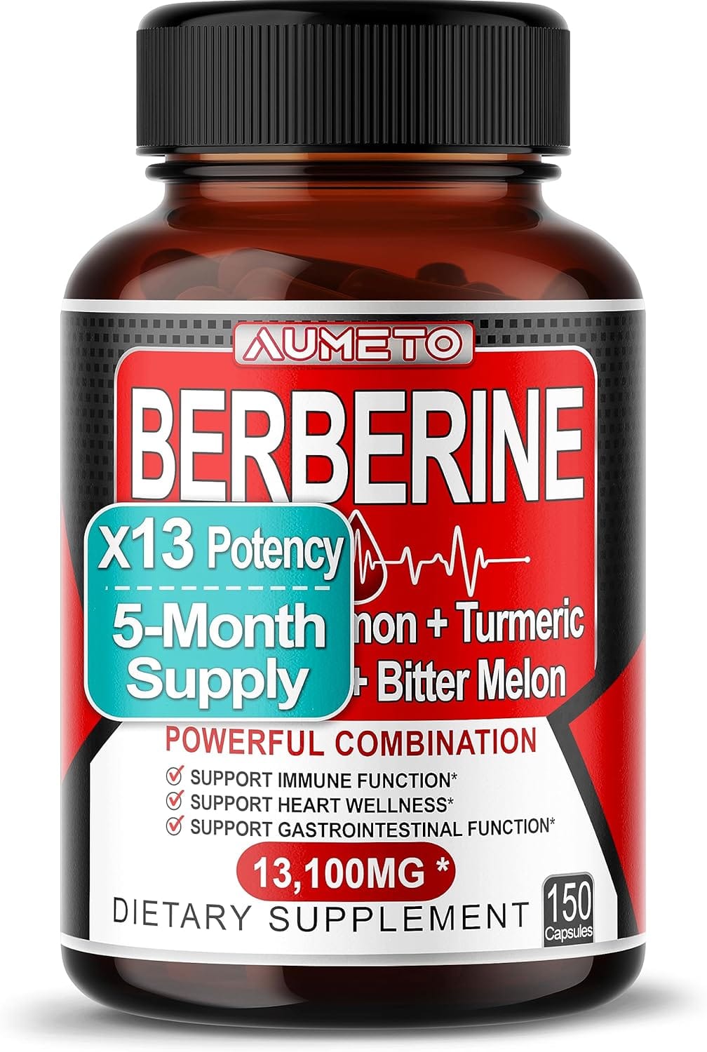 Berberine 13100mg with Ceylon Cinnamon Turmeric Milk Thistle Bitter Melon Maximum Potency Glucose Immune Heart Support - 150 Days Supply (150 Count (pack of 1)) Berberine 13100mg with Ceylon Cinnamon Turmeric Milk Thistle Bitter Melon Maximum Potency Glucose Immune Heart Support - 150 Days Supply (150 Count (pack of 1))