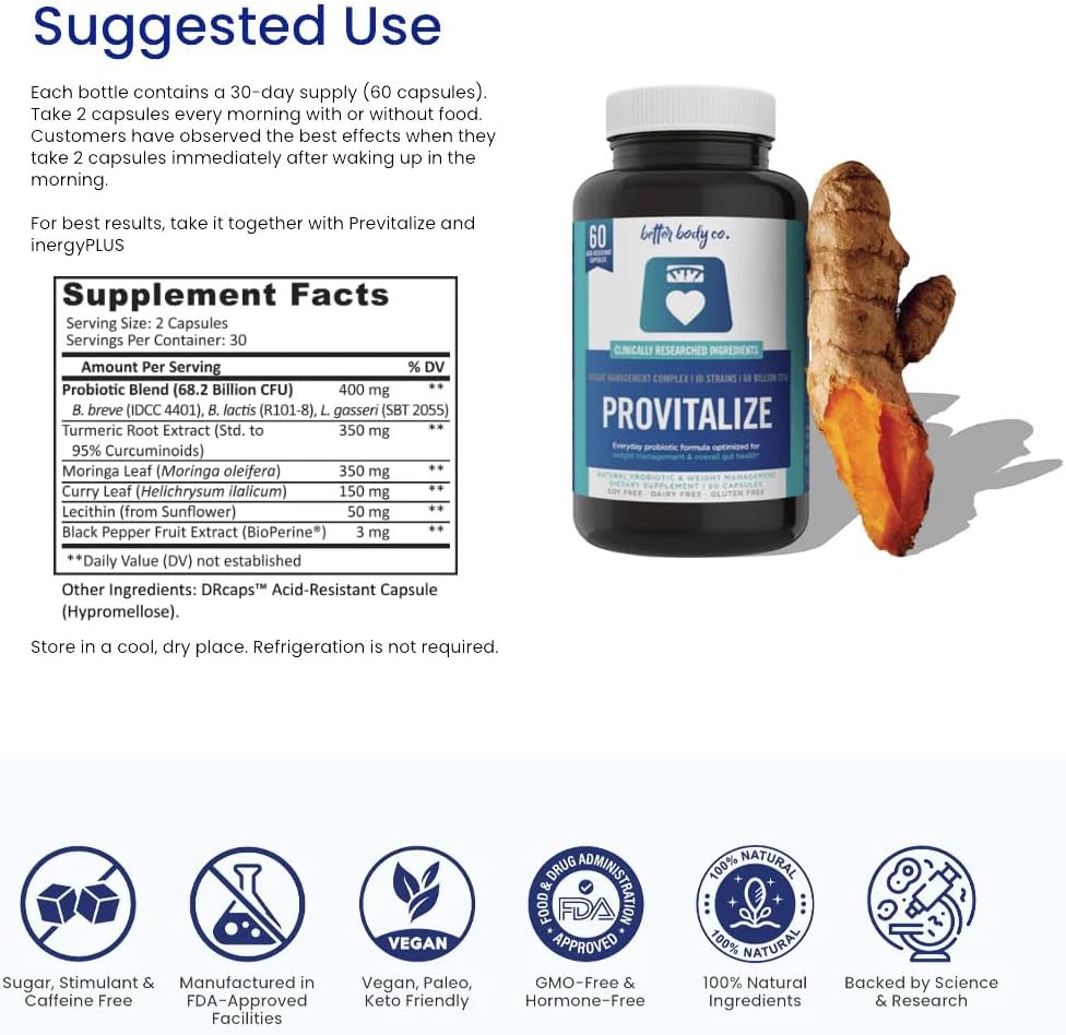 Better Body Co. Provitalize | Probiotics for Women, Menopause, 68.2 Billion CFU, Digestive Health - Relief for Bloating, Hot Flashes, Joint Support, Night Sweats - Gut Health  Metabolism - 60 Caps Better Body Co. Provitalize | Probiotics for Women, Menopause, 68.2 Billion CFU, Digestive Health - Relief for Bloating, Hot Flashes, Joint Support, Night Sweats - Gut Health  Metabolism - 60 Caps