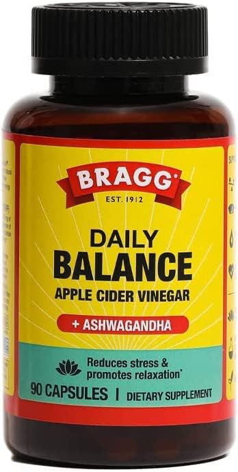 Bragg Daily Balance Apple Cider Vinegar and Sensoril Ashwagandha Capsules - 750mg of Acetic Acid – Energy  Weight Management Support - Natural Everyday Stress Relief and Mood Enhancer - (90 Pills)