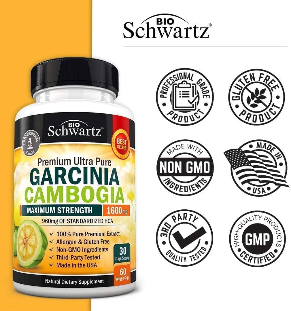 Garcinia Cambogia Weight Loss Pills - Maximum Strength Appetite Suppressant  Fat Burner for Men  Women - 1600mg Natural Extract  960mg HCA - Metabolism Booster  Carb Blocker Capsules - 60Ct