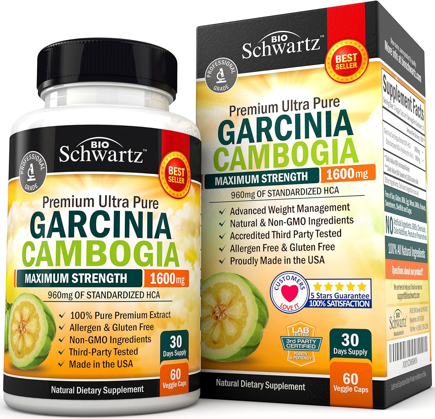 Garcinia Cambogia Weight Loss Pills - Maximum Strength Appetite Suppressant  Fat Burner for Men  Women - 1600mg Natural Extract  960mg HCA - Metabolism Booster  Carb Blocker Capsules - 60Ct