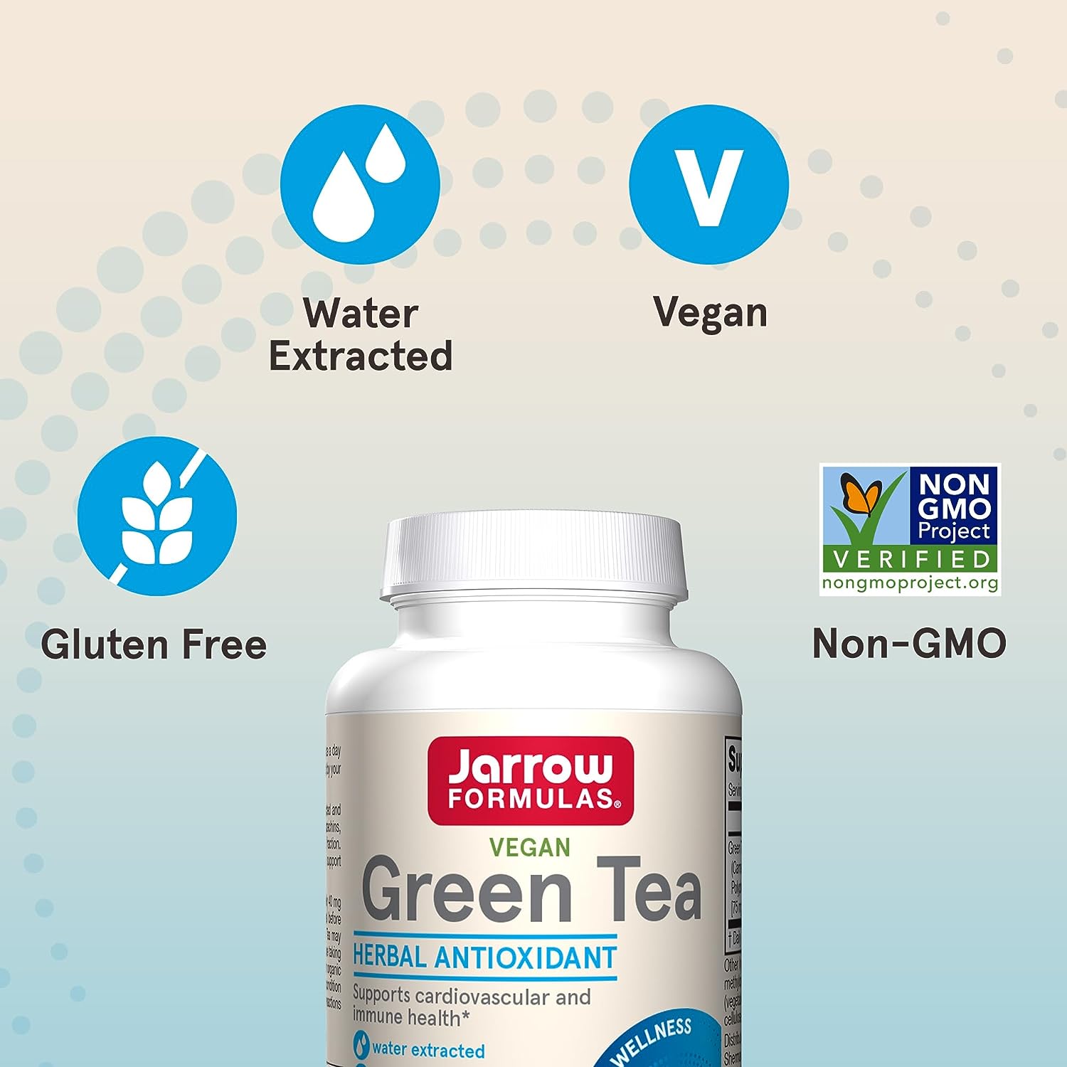 Jarrow Formulas Green Tea 500 mg - 100 Veggie Capsules - Antioxidant Support - 50% Polyphenols - Cardiovascular  Immune Health Dietary Supplement - 100 Servings