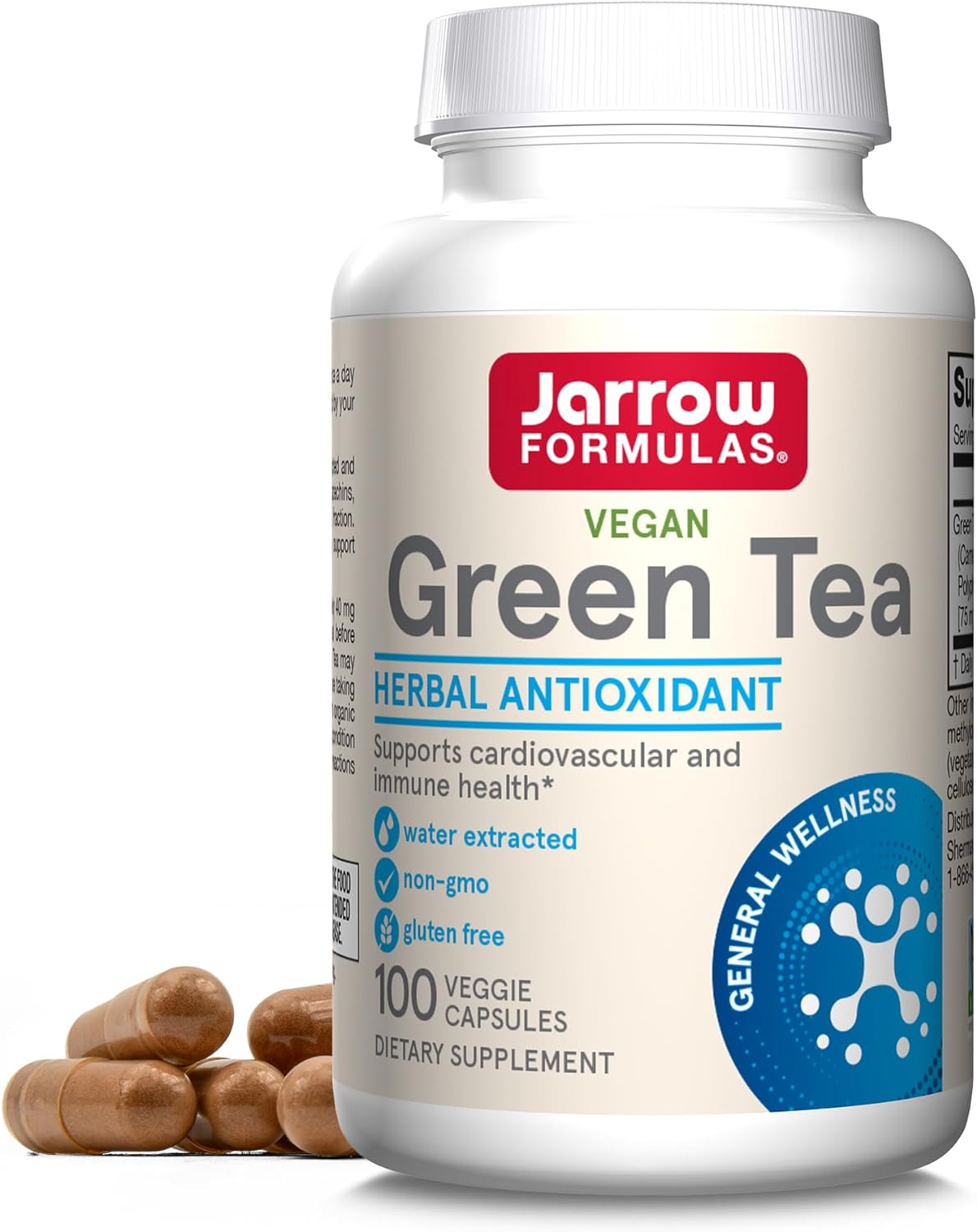 Jarrow Formulas Green Tea 500 mg - 100 Veggie Capsules - Antioxidant Support - 50% Polyphenols - Cardiovascular  Immune Health Dietary Supplement - 100 Servings