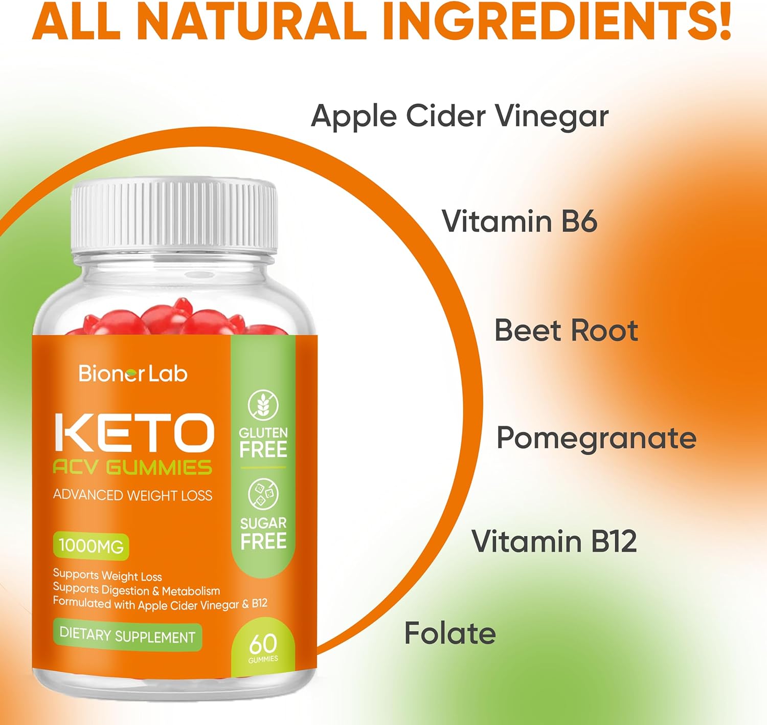 Keto ACV Gummy for Advanced Weight Loss  Rapid Belly Fat Burn - Sugar Gluten Free Pro Active Super Apple Cider Vinegar Diet Supplement for Men Women - Support Digestion Metabolism Hair Skin (1000MG)