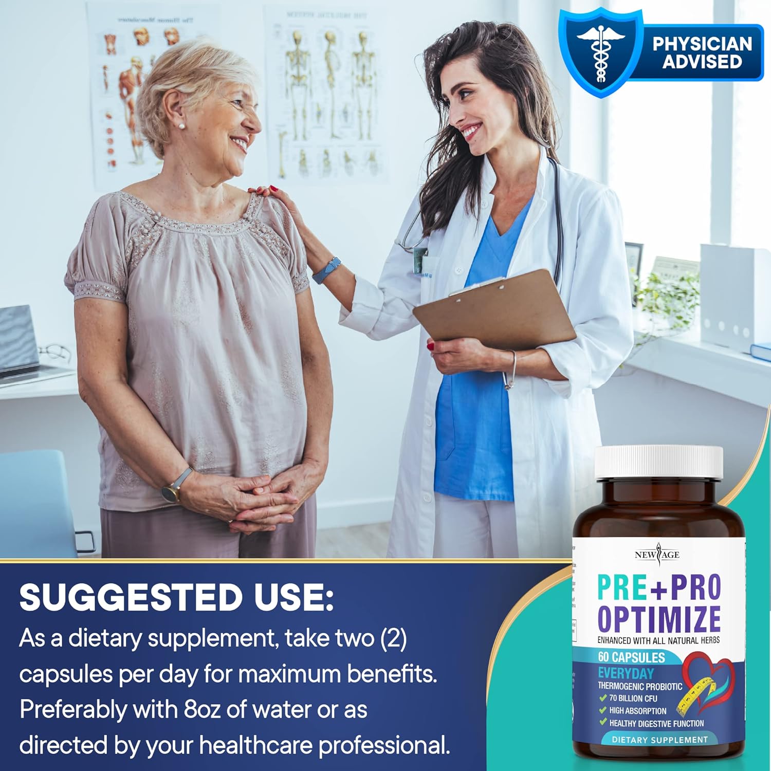 NEW AGE Pre + Pro Optimize Natural Menopause Probiotics for Weight Gain, Hot Flashes, Night Sweats, Low Energy, Mood Swings, Gut Health - Dong Quai (120 (Pack of 2))