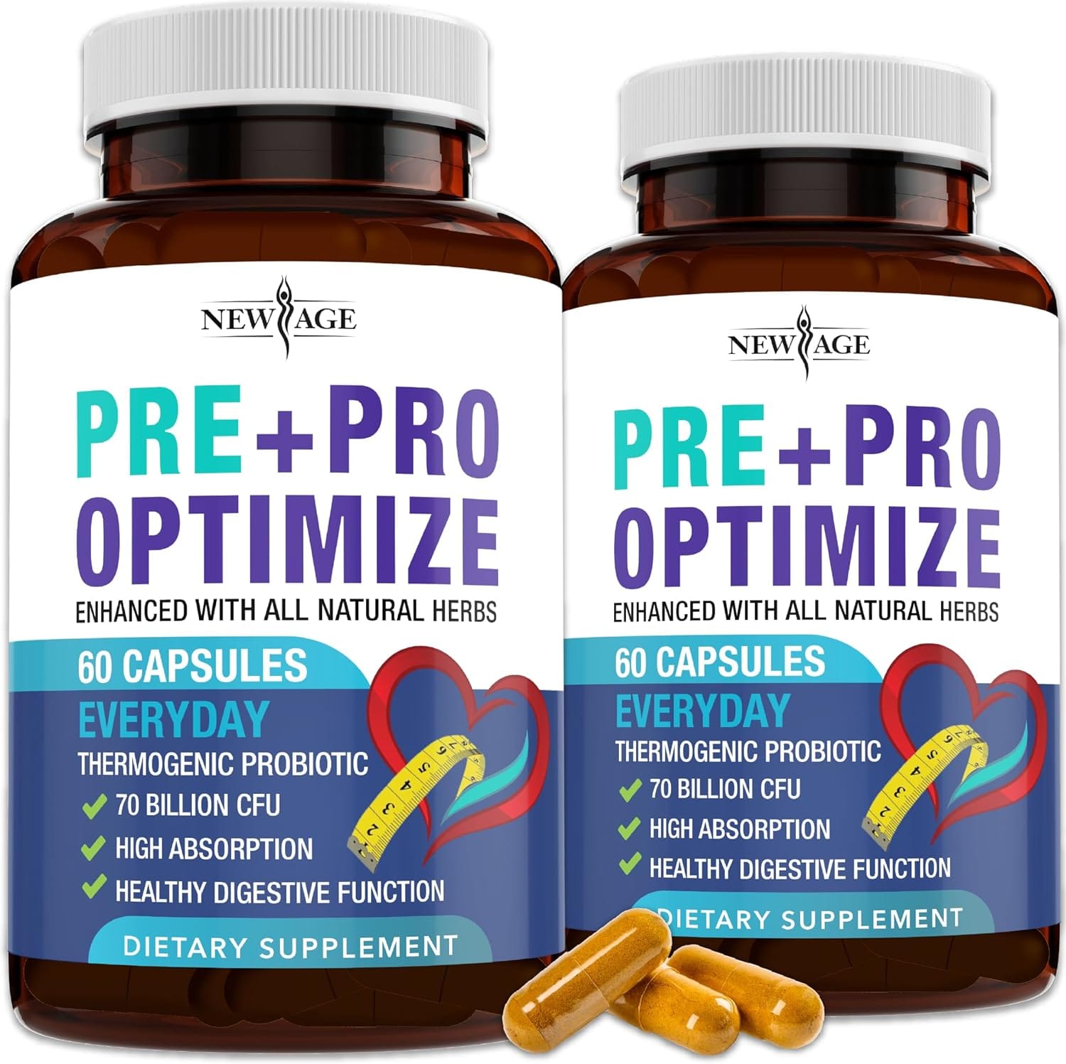 NEW AGE Pre + Pro Optimize Natural Menopause Probiotics for Weight Gain, Hot Flashes, Night Sweats, Low Energy, Mood Swings, Gut Health - Dong Quai (120 (Pack of 2)) NEW AGE Pre + Pro Optimize Natural Menopause Probiotics for Weight Gain, Hot Flashes, Night Sweats, Low Energy, Mood Swings, Gut Health - Dong Quai (120 (Pack of 2))