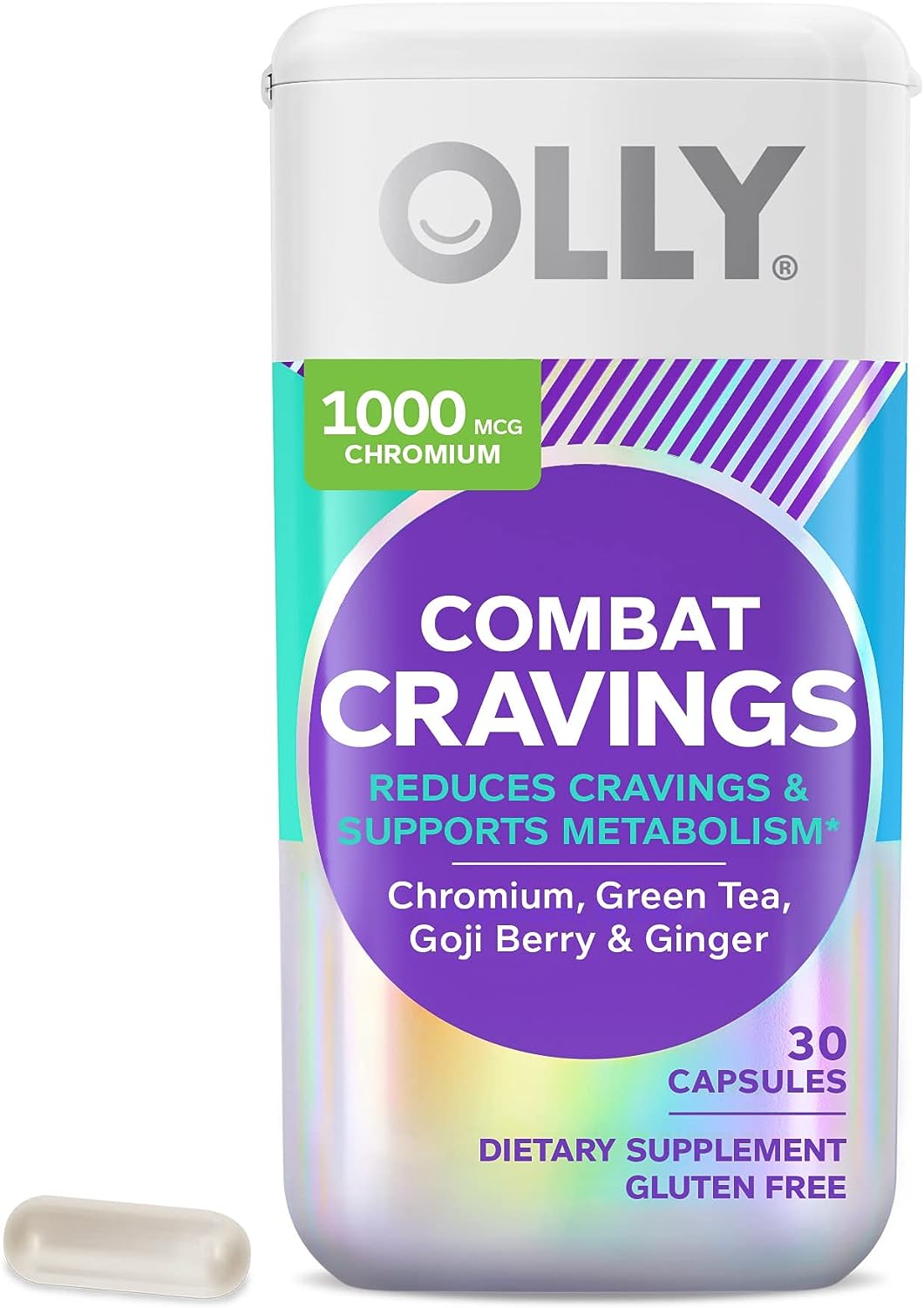 OLLY Combat Cravings, Metabolism  Energy Support Supplement, Chromium, Green Tea, Goji Berry, Ginger, Boost Energy - 30 Count