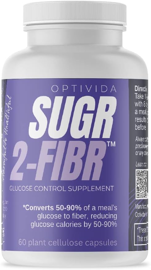 OPTIVIDA Sugar to Fiber 24 Hour Support + Sugar Eliminate to Fiber for Healthy | Daily Supplement 100% All Natural (60 Count) (1 Pack)