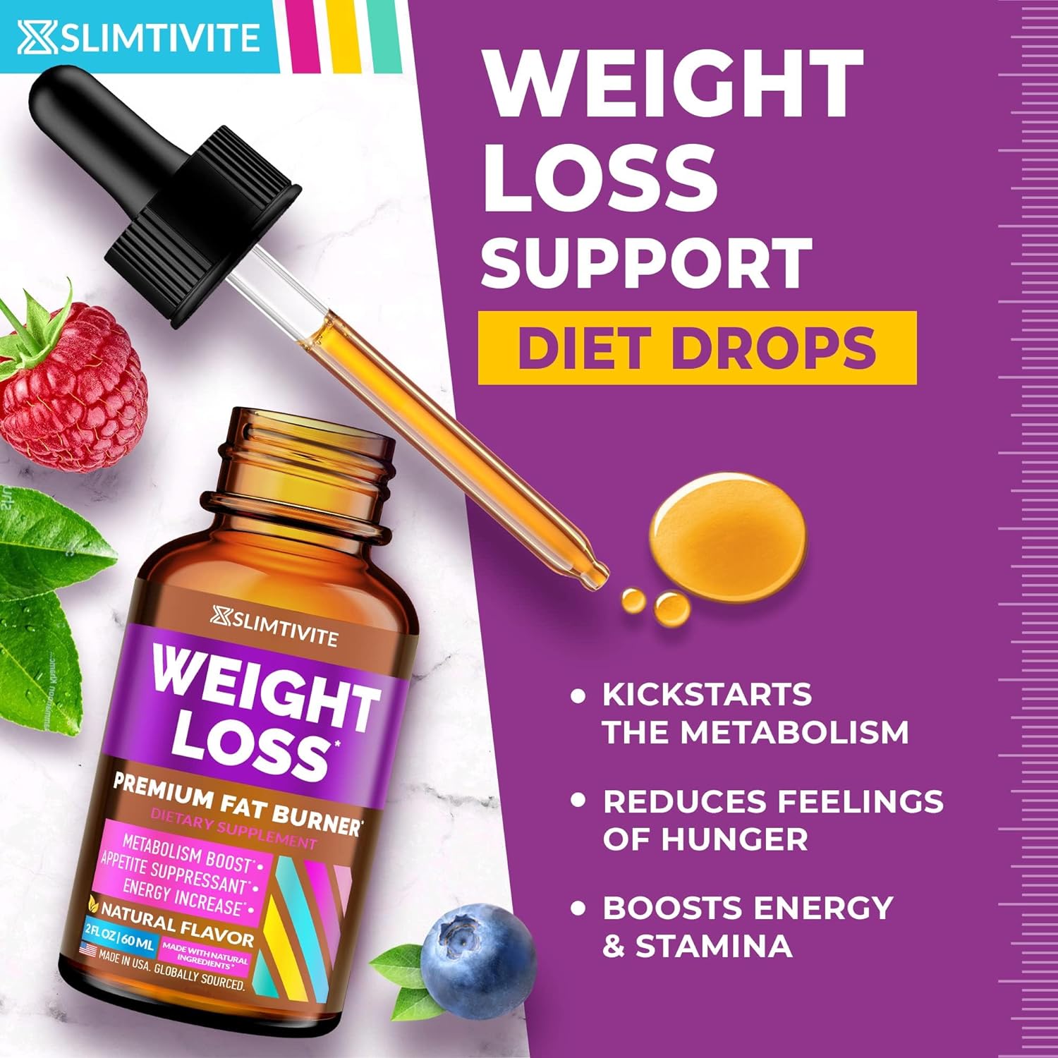 Slimtivite Weight Loss Drops - Diet Drops for Fat Loss - Effective Appetite Suppressant  Metabolism Booster - Safe  Proven Ingredients - Non-GMO Fat Burner