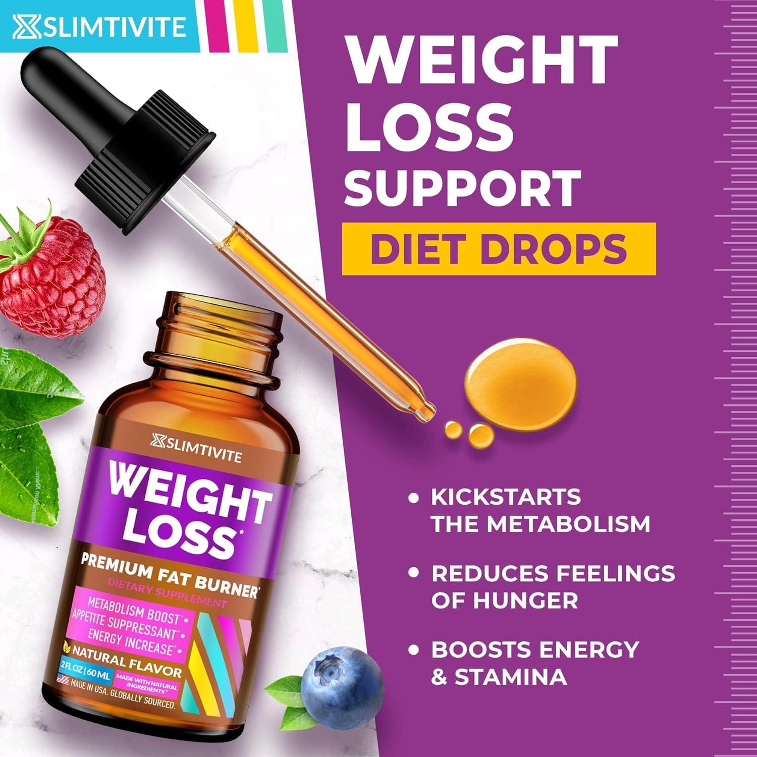 Slimtivite Weight Loss Drops - Diet Drops for Fat Loss - Effective Appetite Suppressant  Metabolism Booster - Safe  Proven Ingredients - Non-GMO Fat Burner Slimtivite Weight Loss Drops - Diet Drops for Fat Loss - Effective Appetite Suppressant  Metabolism Booster - Safe  Proven Ingredients - Non-GMO Fat Burner